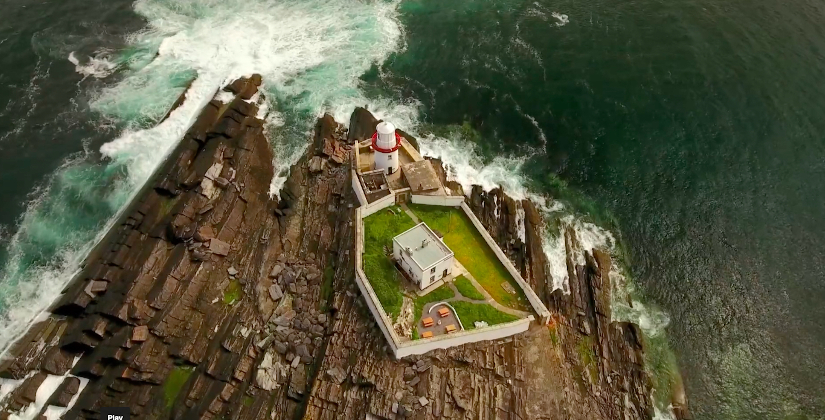 Bird's-eye view of the Valentia Island lighthouse.